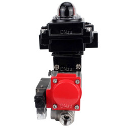 Кран шаровой BV3232P(4pc)-SP-3WL-T-ISO-H Ду10 Ру63 стандартнопроходной трехходовой L-тип, нержавеющая сталь SS316, внутренняя резьба, PTFE, пн.приводом PA-DA-052, пн.распределителем 4M310-08 AC220V и БКВ APL-410N EX