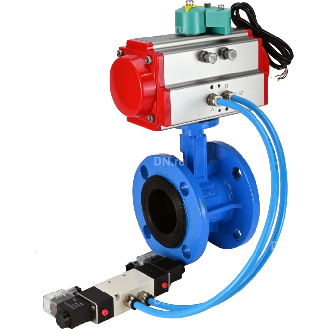 Затвор дисковый поворотный WBV1331E-2W-F-H Ду50 Ру16 корпус - чугун GGG40, диск - нержавеющая сталь 304, уплотнение - EPDM, с пневмоприводом PA-DA-105, пневмораспределителем 4V320-08 AC220V и магнитным переключателем ALS200D в Омске