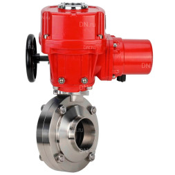 Затвор дисковый поворотный WBV3131S-2W-W-H Ду15 Ру10 под приварку, корпус - пищевая нержавеющая сталь 304, уплотнение - Silicon, с электроприводом QT-EX-005M-O2-220VAC-У1 с моментной муфтой и штурвалом