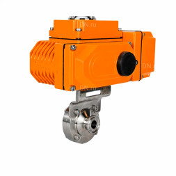 Затвор дисковый поворотный WBV3131S-2W-C-H Ду32 Ру10 кламповый, корпус - пищевая нержавеющая сталь 304, уплотнение - Silicon, с электроприводом QT-N-005EM-B1-220VAC-У1 c датчиком обратной связи и входным управляющим сигналом 0-10В HARK