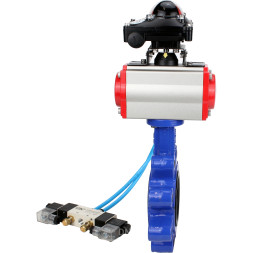 Затвор дисковый поворотный WBV1616E-2W-Fb-H Ду80 Ру16 LUG корпус - чугун QT450, диск - чугун QT450, уплотнение - EPDM, с пневмоприводом PA-DA-083, пневмораспределителем 4V320-08 AC220V и БКВ APL-210N