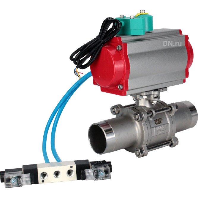 Кран шаровой BV3131P(3pc)-FP-W-ISO-H LONG Ду65 Ру25 полнопроходной, корпус - нержавеющая сталь 304, уплотнение - PTFE, под приварку, с пневмоприводом PA-DA-083, пневмораспределителем 4V320-08 AC220V и магнитным переключателем ALS200D в Омске