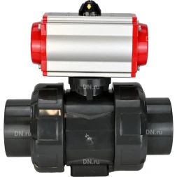 Кран шаровой BV4242E-FP-GRM-ISO Дн20 Ру10 полнопроходной, корпус - НПВХ, шар - НПВХ, уплотнение - EPDM, с пневмоприводом PA-DA-052 двойного действия