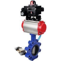 Затвор дисковый поворотный WBV1631E-2W-Fb-H Ду80 Ру16 LUG корпус - чугун QT450, диск - нержавеющая сталь 304, уплотнение - EPDM, с пневмоприводом PA-SA-105, пневмораспределителем 4V320-08 AC220V и БКВ APL-410N EX