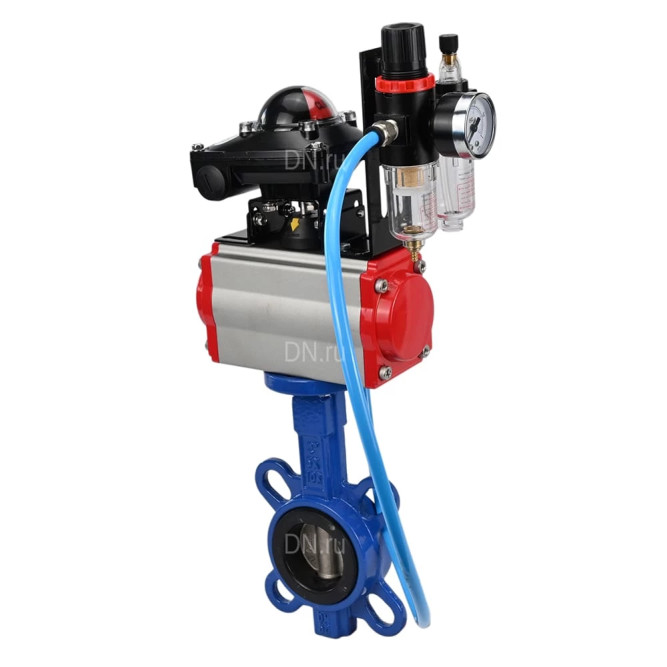 Затвор дисковый поворотный WBV1432E-2W-Fb-H Ду40 Ру16, корпус - чугун GGG50, диск - нержавеющая сталь 316L, уплотнение - EPDM, с пневмоприводом PA-SA-083, пневмораспределителем 4M310-08 DC24V, БКВ APL-210N, БПВ AFC2000 в Омске