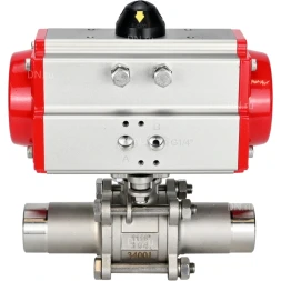 Кран шаровой BV3232P(3pc)-FP-W-ISO-H LONG Ду125 Ру16 полнопроходной, корпус - нержавеющая сталь 316, уплотнение - PTFE, под приварку, с пневмоприводом PA-DA-130