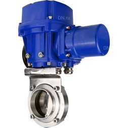 Затвор дисковый поворотный WBV3131E-2W-W-H Ду25 Ру10 под приварку, корпус - пищевая нержавеющая сталь 304, уплотнение - EPDM, с электроприводом QT-N-005M-O2-380VAC-У1 с моментной муфтой и штурвалом