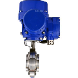 Затвор дисковый поворотный WBV3131E-2W-W-H Ду25 Ру10 под приварку, корпус - пищевая нержавеющая сталь 304, уплотнение - EPDM, с электроприводом QT-N-005M-O2-380VAC-У1 с моментной муфтой и штурвалом
