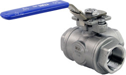 Кран шаровой BV3232P(4pc)-SP-3WL-T-ISO-H Ду32 Ру63, 3-ходовой L-тип стандартнопроходной, внутренняя резьба, уплотнение - PTFE, материал корпуса - нержавеющая сталь SS316 с ISO фланцем и рукояткой