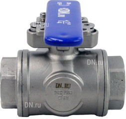 Кран шаровой BV3232P(4pc)-SP-3WL-T-ISO-H Ду32 Ру63, 3-ходовой L-тип стандартнопроходной, внутренняя резьба, уплотнение - PTFE, материал корпуса - нержавеющая сталь SS316 с ISO фланцем и рукояткой