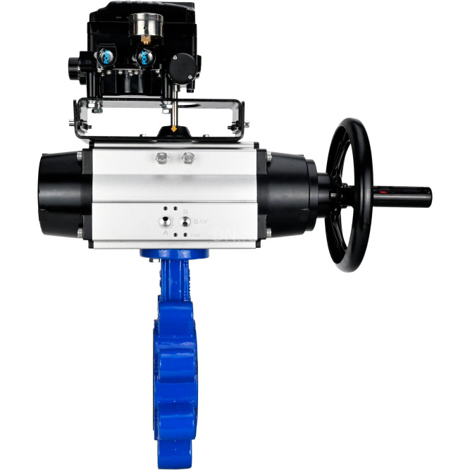 Затвор дисковый поворотный WBV1616E-2W-Fb-H Ду150 Ру16 LUG корпус - чугун QT450, диск - чугун QT450, уплотнение - EPDM, с пневмоприводом PA-DA-105-1 и позиционером YT-1000RSN без обратной связи в Омске