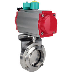 Затвор дисковый поворотный WBV3131S-2W-W-H Ду65 Ру10 под приварку, пищевая нержавеющая сталь 304, уплотнение - Silicon, с пневмоприводом PA-DA-052, пневмораспределителем 4M310-08 DC24V и магнитным переключателем ALS200D