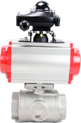 Кран шаровой BV3232P(4pc)-SP-3WL-T-ISO-H Ду40 Ру63 стандартнопроходной трехходовой L-тип, нерж. сталь SS316, внутренняя резьба, уплотнение - PTFE, пн.приводом PA-SA-083, пн.распределителем 4M310-08 DC24V и БКВ APL-210N
