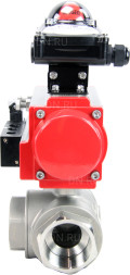 Кран шаровой BV3232P(4pc)-SP-3WL-T-ISO-H Ду40 Ру63 стандартнопроходной трехходовой L-тип, нерж. сталь SS316, внутренняя резьба, уплотнение - PTFE, пн.приводом PA-SA-083, пн.распределителем 4M310-08 DC24V и БКВ APL-210N