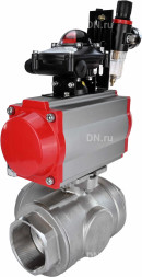 Кран шаровой BV3232P(4pc)-SP-3WL-T-ISO-H Ду20 Ру63 стандартнопроходной трехходовой L-тип, нержавеющая сталь SS316, внутренняя резьба, уплотнение - PTFE, пн.приводом PA-SA-052, пн.распределителем 4M310-08 AC220V, БКВ APL-210N и БПВ AFC2000