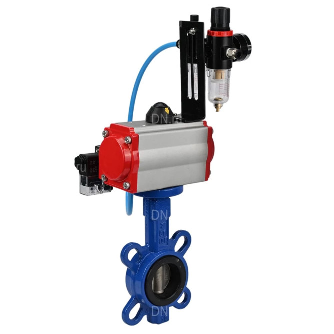 Затвор дисковый поворотный WBV1413E-2W-Fb-H Ду40 Ру16, корпус - чугун GGG50, диск - чугун GGG40, уплотнение - EPDM, с пневмоприводом PA-SA-083 с возвратными пружинами, пневмораспределителем 4M310-08 DC24V, БПВ AFC2000 в Омске