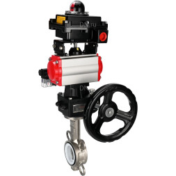 Затвор дисковый поворотный WBV3232P-2W-Fb-H Ду80 Ру16, корпус - нержавеющая сталь 316L, диск - нержавеющая сталь 316L, PTFE, с пневмоприводом PA-DA-083, пневмораспределителем 4M310-08 AC220V, БКВ APL-410N EX, ручным дублером MON2-450-T28-ISO