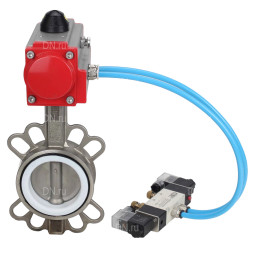 Затвор дисковый поворотный WBV3131P-2W-Fb-H Ду125 Ру16, корпус - нержавеющая сталь 304, диск - нержавеющая сталь 304, уплотнение - PTFE, с пневмоприводом PA-SA-140 и пневмораспределителем 4V320-10 AC220V