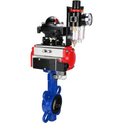 Затвор дисковый поворотный WBV1432N-2W-Fb-H Ду125 Ру16, корпус - чугун GGG50, диск - нержавеющая сталь 316L, уплотнение - NBR, с пневмоприводом PA-DA-105, пневмораспределителем 4M310-08 AC220V, БКВ APL-210N, БПВ AFC2000