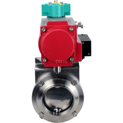 Затвор дисковый поворотный WBV3131S-2W-W-H Ду80 Ру10 под приварку, пищевая нержавеющая сталь 304, уплотнение - Silicon, с пневмоприводом PA-DA-052, пневмораспределителем 4M310-08 DC24V и магнитным переключателем ALS200D