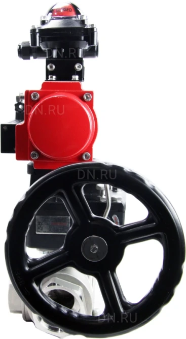 Кран шаровой BV3232P(4pc)-SP-3WL-T-ISO-H Ду50 Ру63 стандартнопроходной трехходовой L-тип, нерж. сталь SS316, внутренняя резьба, PTFE, пн.приводом PA-DA-065, пн.распределителем 4M310-08 AC220V, БКВ APL-210N и ручным дублером MON1-250-T26-ISO в Омске