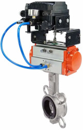 Затвор дисковый поворотный WBV3232V-2W-Fb-H Ду125 Ру16, корпус - нержавеющая сталь 316L, диск - нержавеющая сталь 316L, уплотнение - Viton, с пневмоприводом PA-SA-130 и с электропневматическим поворотным позиционером YT-1000RSN без обратной связи