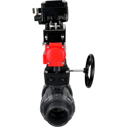 Кран шаровой BV4242E-FP-GRM-ISO Дн65 Ру10 полнопроходной, корпус - НПВХ, шар - НПВХ, уплотнение - EPDM, с пневмоприводом PA-DA-065, ручным дублером MON1-250-T26-ISO и пневмопозиционером YT-1000RSN без обратной связи