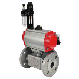 Кран шаровой BV3232P(4pc)-FP-3WL-F Ду20 Ру16 полнопроходной трехходовой, фланцевый, корпус - нержавеющая сталь SS316, с пневмоприводом PA-DA-052 двойного действия, пневмораспределителем 4M310-08 AC220V и БПВ AFC2000