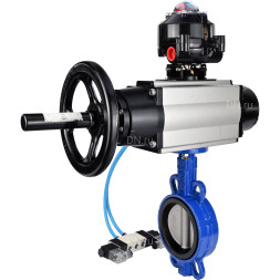 Затвор дисковый поворотный WBV1432N-2W-Fb-H Ду150 Ру16, корпус - чугун GGG50, диск - нержавеющая сталь 316L, уплотнение - NBR, с пневмоприводом PA-DA-105-1 двойного действия, с пневмораспределителем 4V320-10 AC220V, с БКВ APL-510N-EX