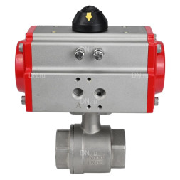 Кран шаровой BV3232P(2pc)-FP-T-ISO-H Ду50 Ру63 полнопроходной двухходовой, нержавеющая сталь 316, внутренняя резьба, уплотнение - PTFE, с пневмоприводом с возвратными пружинами PA-SA-105