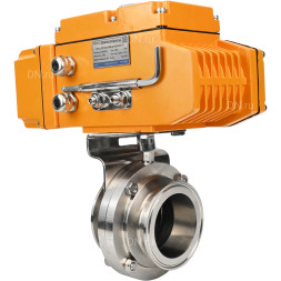 Затвор дисковый поворотный WBV3131S-2W-T-H Ду15 Ру10 резьбовой, корпус - пищевая нержавеющая сталь 304, уплотнение - Silicon, с электроприводом QT-N-005EM-A1-220VAC-У1 c датчиком обратной связи и входным управляющим сигналом 4-20мА HARK