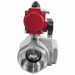 Кран шаровой BV3232P(4pc)-SP-3WL-T-ISO-H Ду20 Ру63 стандартнопроходной L-тип, трехходовой, нержавеющая сталь SS316, внутренняя резьба, уплотнение - PTFE, с пн.приводом PA-DA-052 c пн.распределителем 4M310-08 DC24V