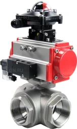 Кран шаровой BV3232P(4pc)-SP-3WL-T-ISO-H Ду65 Ру40 стандартнопроходной трехходовой L-тип, нерж. сталь SS316, внутренняя резьба, уплотнение - PTFE, пн.приводом PA-SA-105, пн.распределителем 4M310-08 DC24V и БКВ APL-210N