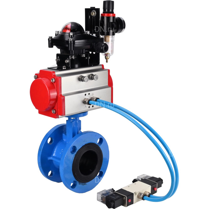 Затвор дисковый поворотный WBV1313E-2W-F-H Ду65 Ру16 фланцевый, корпус - чугун GGG40, диск - чугун GGG40, EPDM, с пневмоприводом PA-DA-105, пневмораспределителем 4V320-08 AC220V, БКВ APL-210N и БПВ AFC2000 в Омске