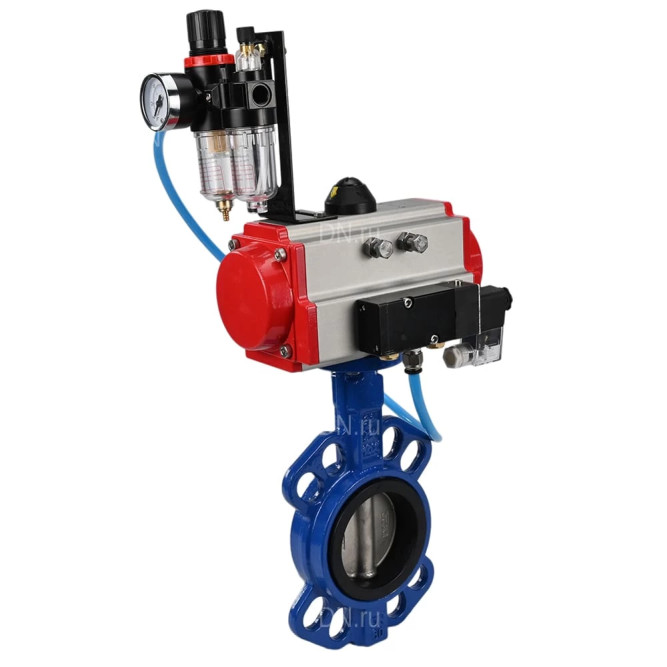 Затвор дисковый поворотный WBV1413E-2W-Fb-H Ду125 Ру16, корпус - чугун GGG50, диск - чугун GGG40, уплотнение - EPDM, с пневмоприводом PA-SA-130 с возвратными пружинами, пневмораспределителем 4M310-08 DC24V, БПВ AFC2000 в Омске