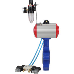 Затвор дисковый поворотный WBV1631E-2W-Fb-H Ду80 Ру16 LUG корпус - чугун QT450, диск - нержавеющая сталь 304, уплотнение - EPDM, с пневмоприводом PA-SA-105, пневмораспределителем 4V320-08 AC220V и БПВ AFC2000