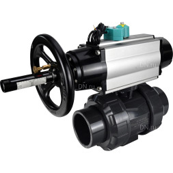 Кран шаровой BV4242E-FP-GRM-ISO Дн80 Ру10 полнопроходной, корпус - НПВХ, шар - НПВХ, уплотнение - EPDM, с пневмоприводом PA-DA-105-1 и магнитным переключателем ALS200D