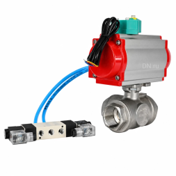 Кран шаровой BV3232P(4pc)-SP-3WL-T-ISO-H WDVF Ду32 Ру63 стандартнопроходной, 3-ходовой L-тип, внутренняя резьба, нержавеющая сталь AISI 316, с пневмоприводом PA-DA-083, пневмораспределителем 4V320-10 AC220V и магнитным переключателем ALS200D