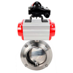 Затвор дисковый поворотный WBV3131S-2W-W-H Ду20 Ру10 под приварку, пищевая нержавеющая сталь 304, уплотнение – Silicon, с пневмоприводом PA-DA-052 и БКВ APL-210N