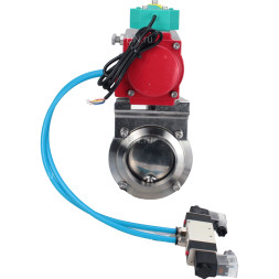 Затвор дисковый поворотный WBV3131S-2W-W-H Ду15 Ру10 под приварку, пищевая нержавеющая сталь 304, уплотнение - Silicon, с пневмоприводом PA-DA-052, пневмораспределителем 4V320-08 AC220V и магнитным переключателем ALS200D
