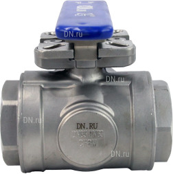 Кран шаровой BV3232P(4pc)-SP-3WL-T-ISO-H Ду80 Ру40, 3-ходовой L-тип стандартнопроходной, внутренняя резьба, уплотнение - PTFE, материал корпуса - нержавеющая сталь SS316 с ISO фланцем и рукояткой
