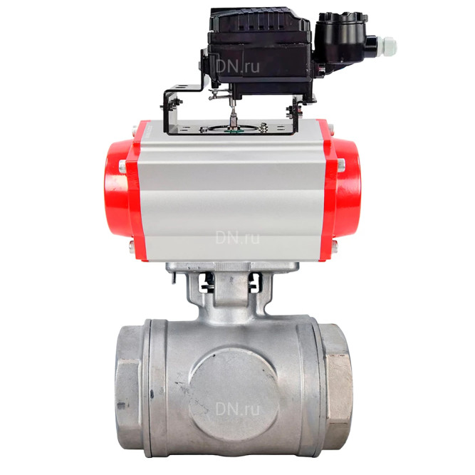 Кран шаровой BV3232P(4pc)-SP-3WL-T-ISO-H WDVF Ду32 Ру63 стандартнопроходной, 3-ходовой L-тип, внутренняя резьба, нержавеющая сталь AISI 316, с пневмоприводом PA-DA-083 и электропневматическим поворотным позиционером YT-1000RSN с обратной связью в Омске