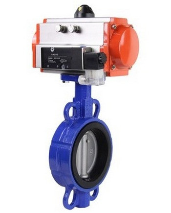 Затвор дисковый поворотный WBV1413E-2W-Fb-H Ду150 Ру16, корпус - чугун GGG50, диск - чугун GGG40, уплотнение - EPDM, с пневмоприводом PA-SA-140 и пневмораспределителем 4M310-08 220В NAMUR в Омске