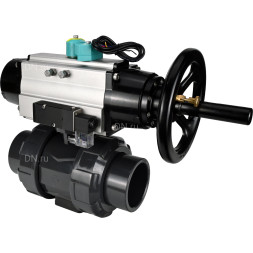 Кран шаровой BV4242E-FP-GRM-ISO Дн32 Ру10 полнопроходной, корпус - НПВХ, шар - НПВХ, уплотнение - EPDM, с пневмоприводом PA-DA-105-1, пневмораспределителем 4M310-08 AC220V и магнитным переключателем ALS200D