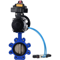 Затвор дисковый поворотный WBV1616E-2W-Fb-H Ду150 Ру16 LUG корпус - чугун QT450, диск - чугун QT450, уплотнение - EPDM, с пневмоприводом PA-DA-105-1, пневмораспределителем 4V320-08 AC220V и БКВ APL-410N EX