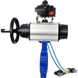 Затвор дисковый поворотный WBV1616E-2W-Fb-H Ду150 Ру16 LUG корпус - чугун QT450, диск - чугун QT450, уплотнение - EPDM, с пневмоприводом PA-DA-105-1, пневмораспределителем 4V320-08 AC220V и БКВ APL-410N EX