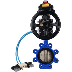 Затвор дисковый поворотный WBV1616E-2W-Fb-H Ду150 Ру16 LUG корпус - чугун QT450, диск - чугун QT450, уплотнение - EPDM, с пневмоприводом PA-DA-105-1, пневмораспределителем 4V320-08 AC220V и БКВ APL-410N EX
