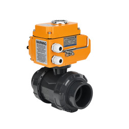 Кран шаровой BV4242E-FP-GRM-ISO Дн80 Ру10 полнопроходной, корпус - НПВХ, шар - НПВХ, уплотнение - EPDM, с электроприводом QT-N-005EM-O1-380VAC-У1 HARK