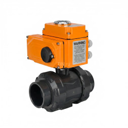 Кран шаровой BV4242E-FP-GRM-ISO Дн80 Ру10 полнопроходной, корпус - НПВХ, шар - НПВХ, уплотнение - EPDM, с электроприводом QT-N-005EM-O1-380VAC-У1 HARK