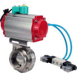 Затвор дисковый поворотный кламповый WBV3131E-2W-C-H Ду80 Ру10 корпус - пищевая нержавеющая сталь 304, уплотнение - EPDM, с пневмоприводом PA-DA-052, пневмораспределителем 4V320-10 AC220V и магнитным переключателем ALS200D